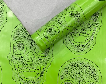 Lime green 53/54" Wide Skull Fake Leather Upholstery, 3D Faux Leather PVC Vinyl Fabric Sold By The Yard.