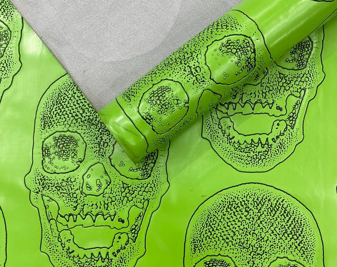Lime green 53/54" Wide Skull Fake Leather Upholstery, 3D Faux Leather PVC Vinyl Fabric Sold By The Yard.
