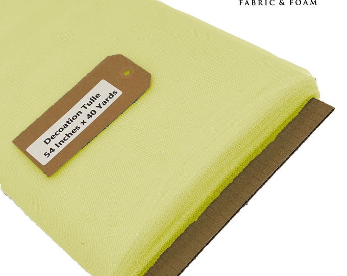 Light Yellow 54" Wide by 40 Yards Long (120 Feet) Polyester Tulle Fabric Bolt, for Wedding and Decoration.