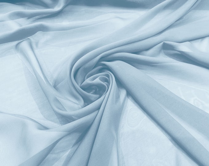 Light Blue 58/60" Wide 100% Polyester Soft Light Weight, Sheer, See Through Chiffon Fabric/ Bridal Apparel | Dresses | Costumes/ Backdrop