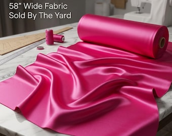 Fuchsia Stretch L'Amour Satin Fabric, 58" Wide, By the yard