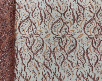 Burgundy Vine Design Embroider and heavy beading on a mesh lace-sold by the yard.