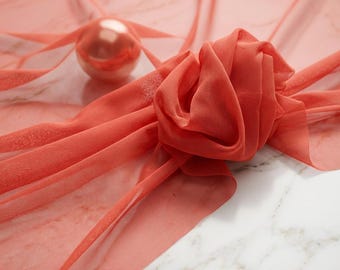 Coral Power Mesh Fabric by the Yard Sheer 4 Way Stretch Nylon Spandex for Dress Lingerie Dancewear Summer 60 Inch
