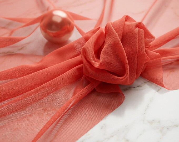 Coral Power Mesh Fabric by the Yard Sheer 4 Way Stretch Nylon Spandex for Dress Lingerie Dancewear Summer 60 Inch