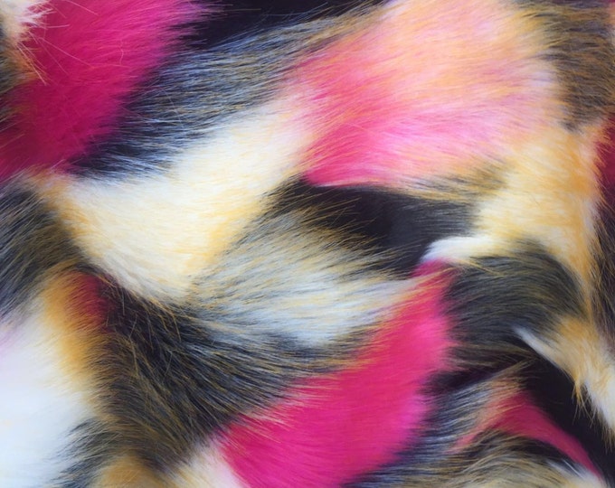 Fuchsia multi color jacquard faux fun fur-shaggy fun fur-super soft faux fun fur-fashion-decorations-apparel-throw blankets-sold by the yard