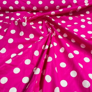 White Dot On Fuchsia 58&quot; Wide Premium 1 inch Polka Dot Poly Cotton Fabric Sold By The Yard.