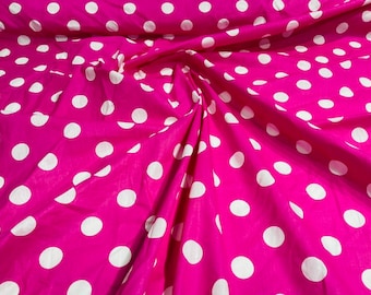 White Dot On Fuchsia 58" Wide Premium 1 inch Polka Dot Poly Cotton Fabric Sold By The Yard.