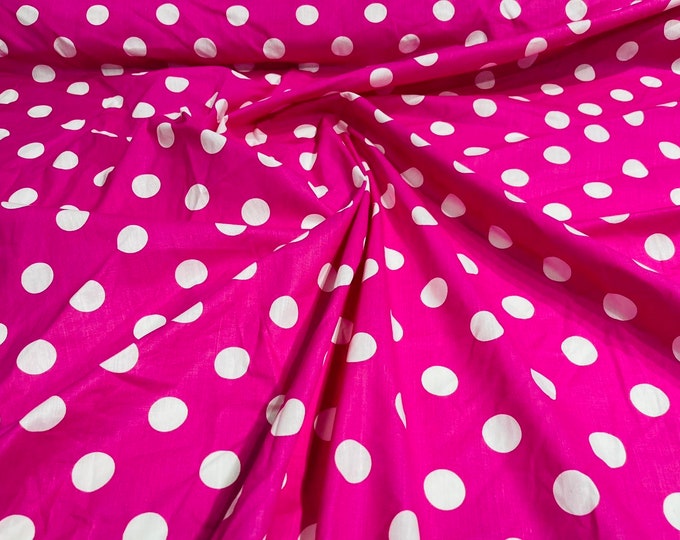 White Dot On Fuchsia 58" Wide Premium 1 inch Polka Dot Poly Cotton Fabric Sold By The Yard.