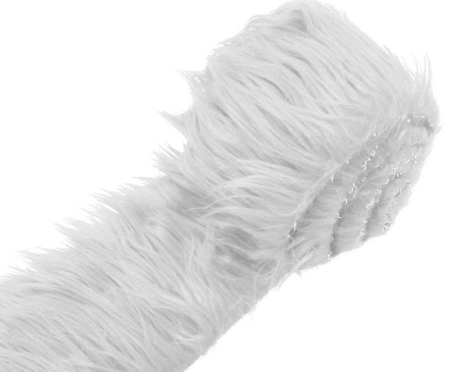 Long Pile Faux Fur Fabric Strip, Soft White Shaggy Fur for Costumes and Crafts