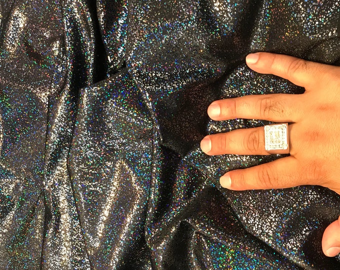 Black iridescent shattered glass design 4 way Stretch nylon spandex-dresses-fashion-leggings-baiting suits-apparel-sold by the yard