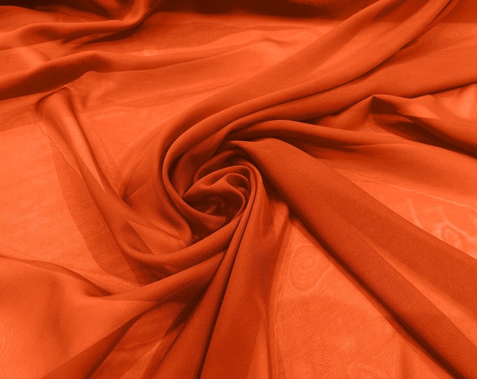 Orange 58/60" Wide 100% Polyester Soft Light Weight, Sheer, See Through Chiffon Fabric/ Bridal Apparel | Dresses | Costumes/ Backdrop