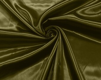Olive Green Shiny Satin Charmeuse Fabric| 58" Wide| Wedding| Bridal| Evening Gown| Prom.