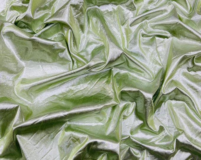 Lime Green Metallic Polyester Dupioni Faux Silk Fabric | 55" Wide Wedding, Home Decor.