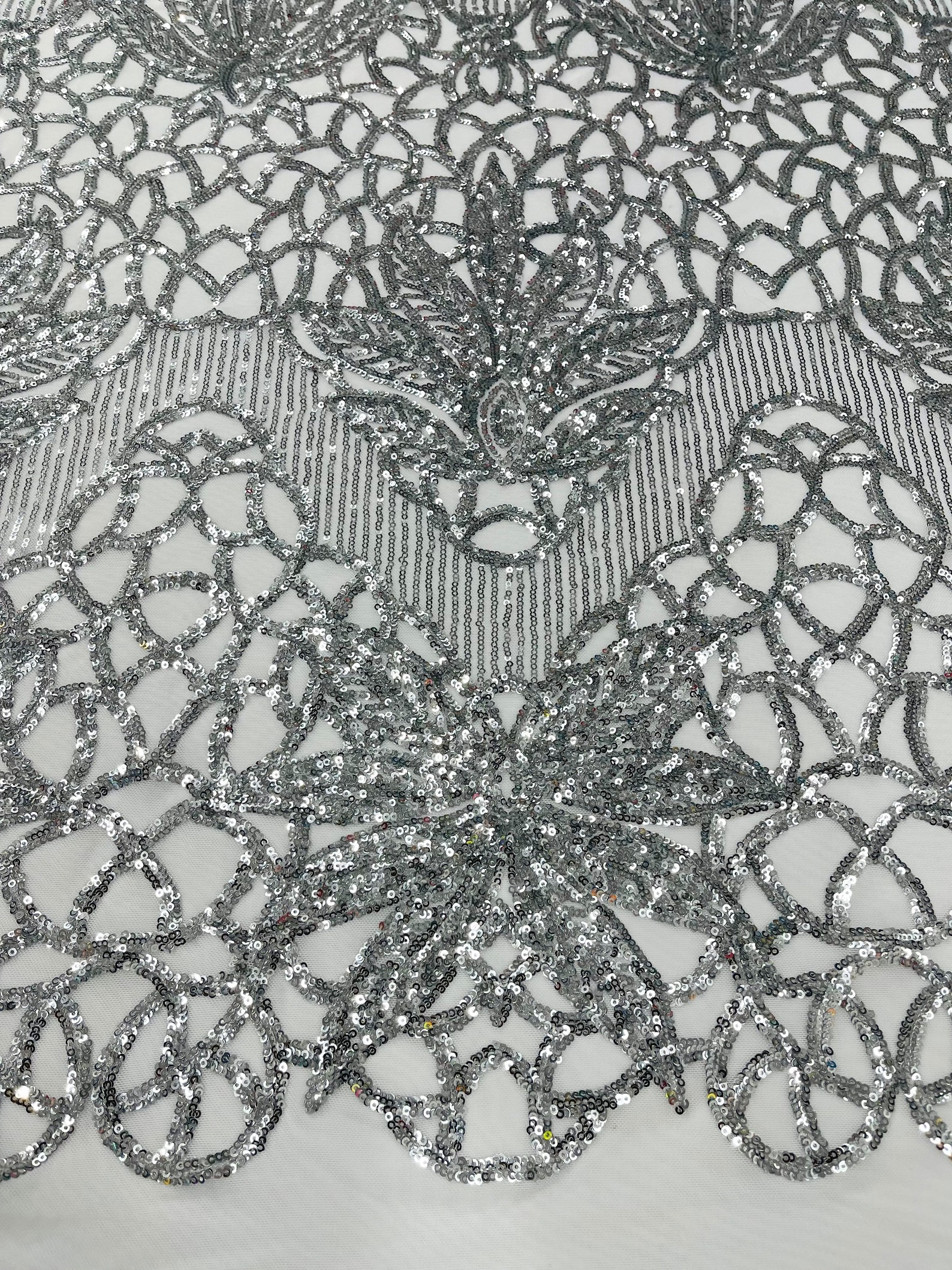 SHINY GLITTER SEQUIN DAMASK DESIGN EMBROIDERY ON A 4 WAY STRETCH MESH-BY 1 YARD (By the Yard GLITTER SEQUIN ROSE GOLD/GLITTER SEQUINS) main image 1