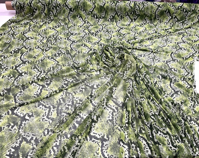 Green/ Black sheer snake design on a power mesh 4-way stretch 58"-Sold by the yard.