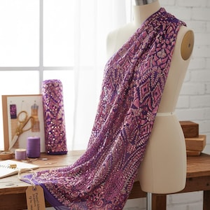 Sequin Fabric, Purple Iridescent Geometric Diamond Design on Stretch Mesh