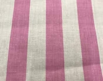 Pink on White 60" Wide by 1" Stripe Poly Cotton Fabric Sold By The Yard.