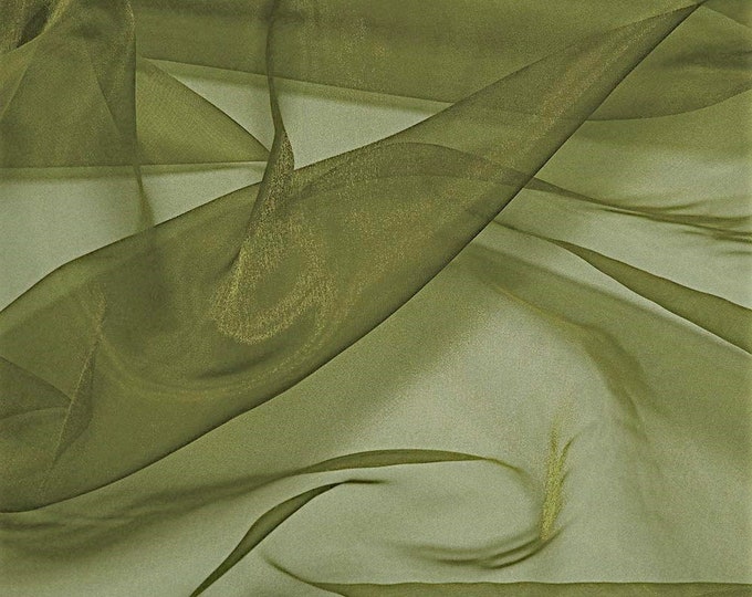 Olive Green 58/60" Wide 100% Polyester Soft Light Weight, Sheer, See Through Crystal Organza Fabric Sold By The Yard.