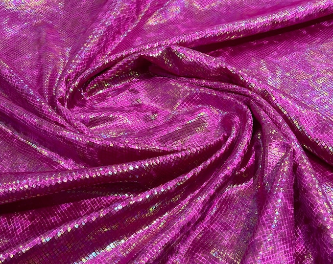 Magenta Illusion foil Snake design on a stretch velvet fabric-Sold by the yard.