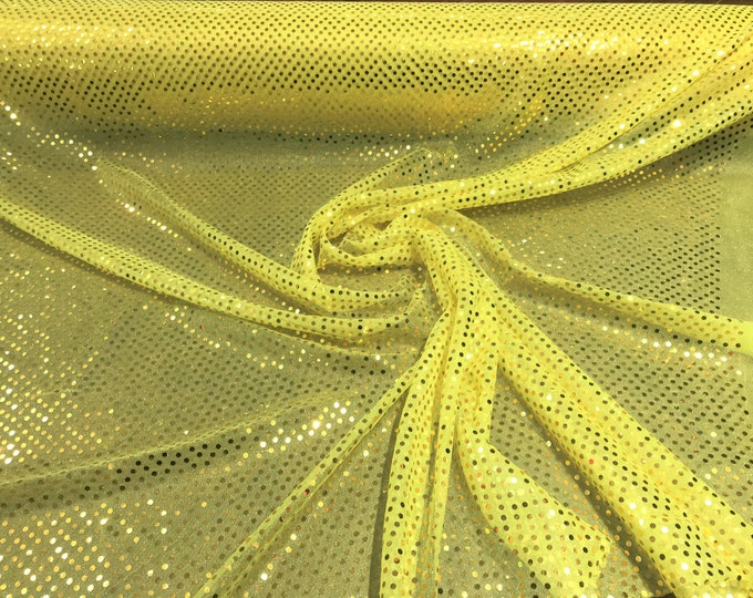 Yellow 44/45" Wide Faux Sequin Light weight Knit Fabric Shiny Dot Confetti for Sewing Costumes Apparel Crafts Sold by The Yard.