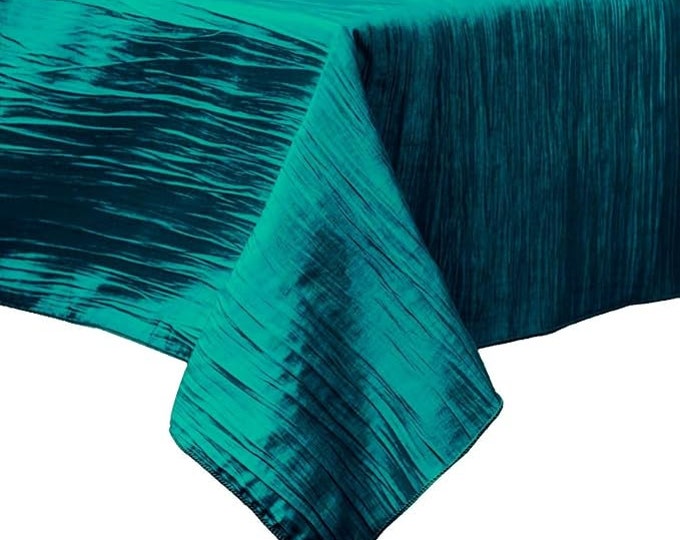 Peacock  Square Light Weight Accordion Design Crushed Taffeta Seamless Table Overlay