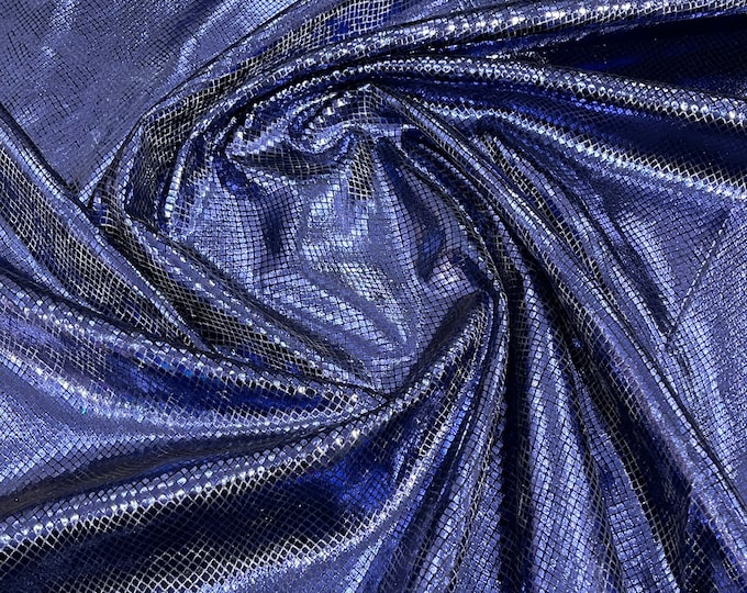 Navy Blue Illusion foil Snake design on a stretch velvet fabric-Sold by the yard.