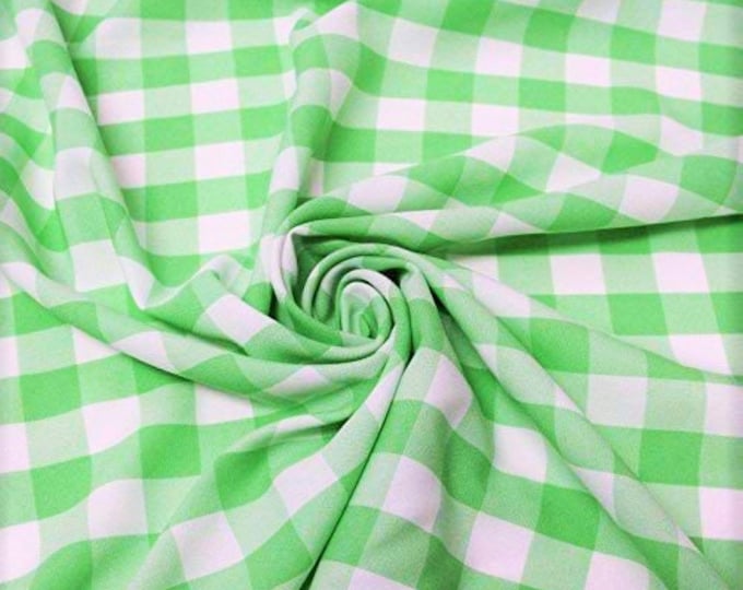 Lime & White, 60" Wide 100% Polyester 1" Poplin Gingham Checkered Plaid Fabric.