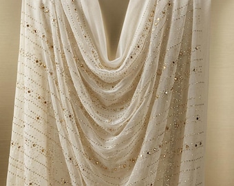Ivory Gold Glitter Mesh Fabric Sheer Power Mesh Fabric Bridal Lace Fabric Stretch Nylon Spandex Fabric Wedding Dress Fabric by Yard