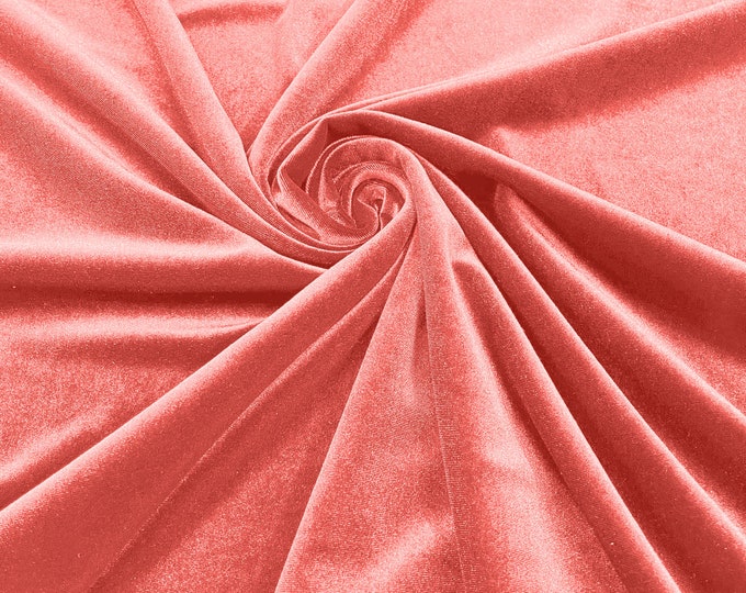 Coral 60" Wide 90% Polyester 10 percent Spandex Stretch Velvet Fabric for Sewing Apparel Costumes Craft, Sold By The Yard.