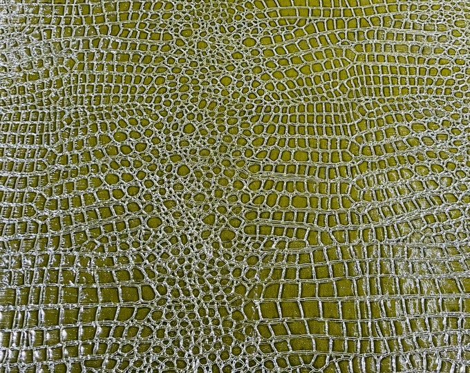 Olive Green  Faux Crocodile Vinyl Embossed 3D Scales-Faux Leather-Sold By Yard