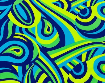 Retro Paisley Spandex, by The Yard. (Blue/Royal/Lime Green)