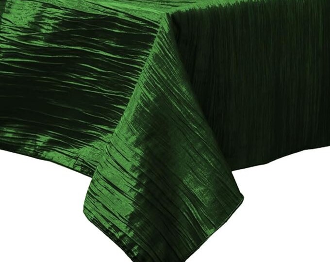 Hunter Green Square Light Weight Accordion Design Crushed Taffeta Seamless Table Overlay.