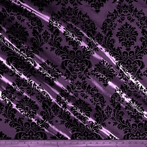 L Plum - Flocked Damask Taffeta Fabric - Sold By The Yard.