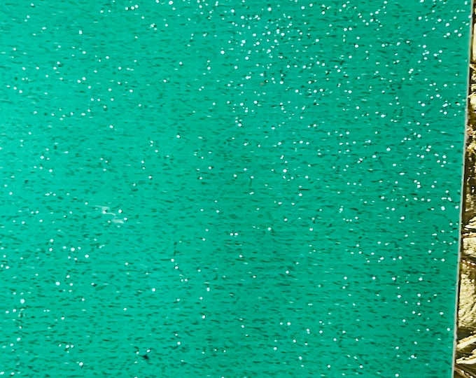 Aqua  53/54" Wide Shiny Sparkle Glitter Vinyl, Faux Leather PVC-Upholstery Craft Fabric Sold by The Yard.