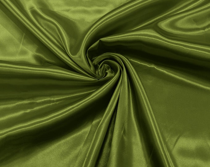 Dark Lime Green Shiny Charmeuse Satin Fabric for Wedding Dress/Crafts Costumes/58” Wide /Silky Satin