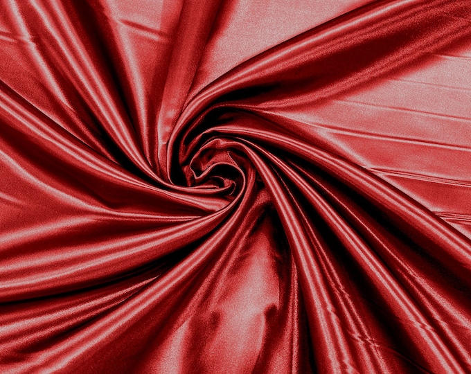 Dark Red Heavy Shiny Bridal Satin Fabric for Wedding Dress, 60" inches wide sold by The Yard. New Colors