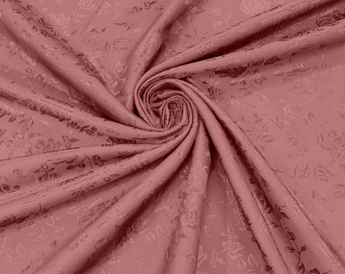 Mauve 60" Wide Polyester Roses/Flowers Brocade Jacquard Satin Fabric/Cosplay Costumes, Skirts, Table Linen/Sold By The Yard.