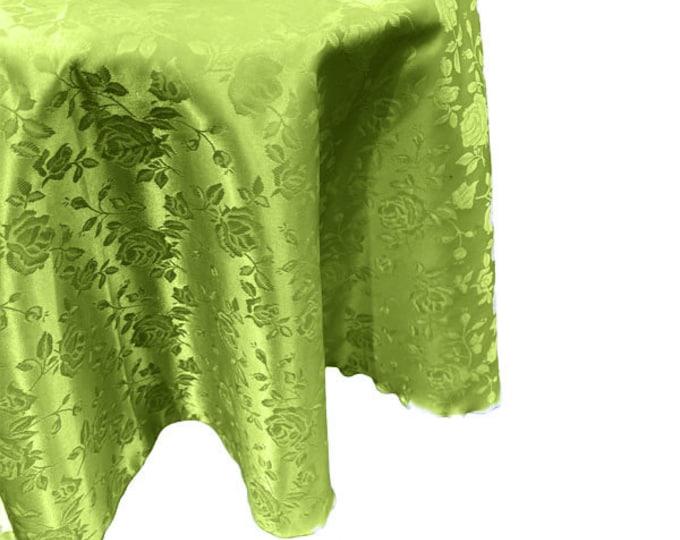 Lime Green Round Tablecloth Roses Jacquard Satin Overlay for Small Coffee Table Seamless.