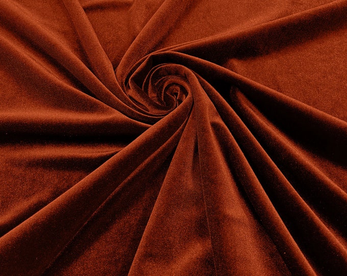 Burnt Orange 60" Wide 90% Polyester 10 percent Spandex Stretch Velvet Fabric for Sewing Apparel Costumes Craft, Sold By The Yard.