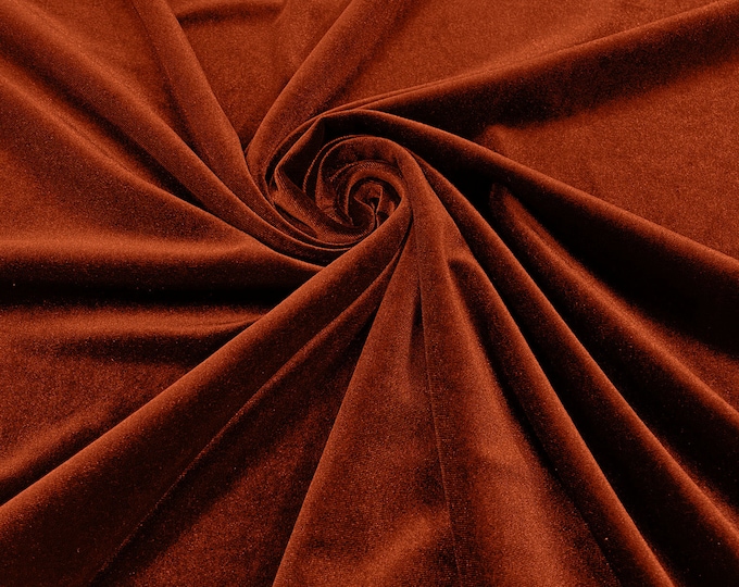 Burnt Orange 60" Wide 90% Polyester 10 percent Spandex Stretch Velvet Fabric for Sewing Apparel Costumes Craft, Sold By The Yard.