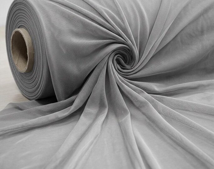 Silver Power Mesh Fabric, Stretch Sheer Spandex, 4 Way Stretch Nylon Mesh, 60 Inch Wide, Breathable Fabric by the Yard