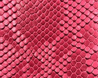 Fuchsia , 53/54" Wide Snake Fake Leather Upholstery, 3-D Viper Snake Skin Texture Faux Leather PVC Vinyl Fabric by The Yard