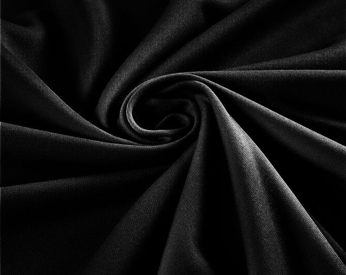 Black Polyester Stretch Scuba Knit Fabric| Wrinkle Free| 58" Wide| Apparel| Dresses.