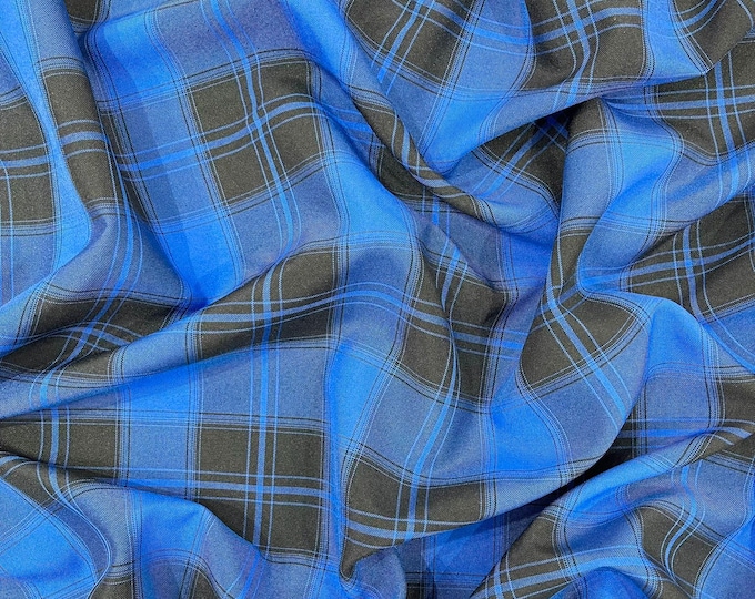 Royal Blue & Black Plaid Polyester Poplin 58" Wide.