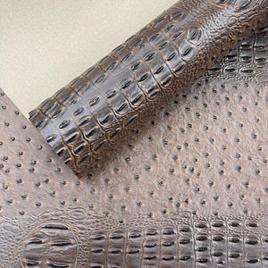 Grizzly Brown Gator Ostrich Embossed Vinyl Fabric By The Yard / 2 Tone Crocodile Ostrich Vinyl Leather 54&quot; Wide