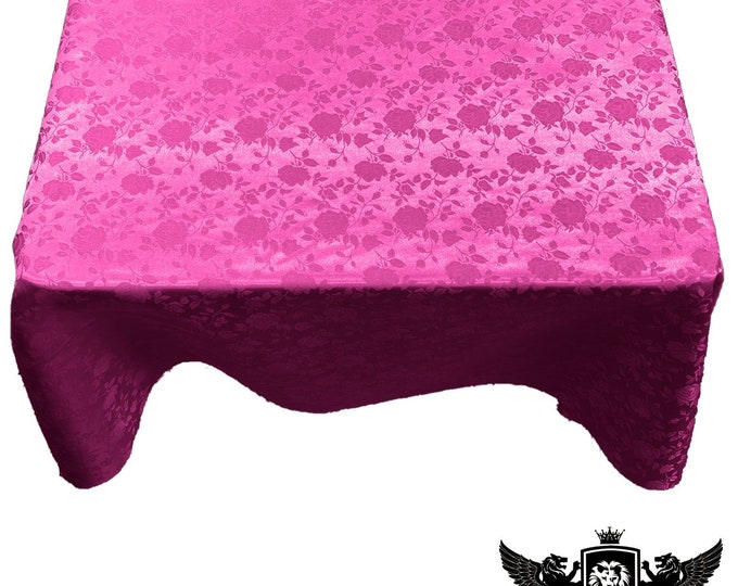 Fuchsia Square Tablecloth Roses Jacquard Satin Overlay for Small Coffee Table Seamless.