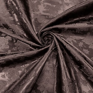 Brown 60&quot; Wide Polyester Big Roses/Flowers Brocade Jacquard Satin Fabric/Cosplay Costumes, Skirts, Table Linen/Sold By The Yard.