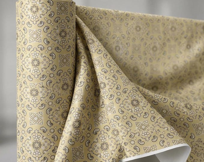 Light Gold Metallic Bandanna Print Stretch Tricot Spandex Fabric by the Yard, 4 Way Stretch Nylon Lycra, Swimwear Dance Fabric