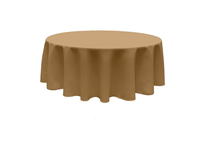 Khaki - Solid Round Polyester Poplin Tablecloth Seamless.