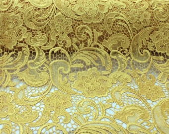 Yellow guipure flowers embroider lace. Sold by the yard.36x45inches.